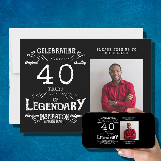 Invitación 40.ª foto de cumpleaños Black Vintage (Subido por el creador)