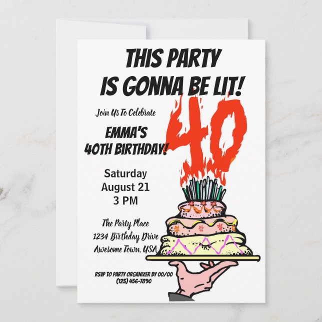 Invitación 40.ª foto personalizada del Fiesta de cumpleaños (Anverso)