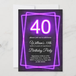 Invitación 40.ª Graciosa Cuarenta Luces Neon Nacimiento Negro