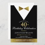 Invitación 40.ª invitación, fiesta de cumpleaños de Black Gol<br><div class="desc">¿Tienen una celebración de 40 años de fiesta para planear algo especial? ¡Estas invitaciones de esmoquin negro y dorado traerán elegancia a su día especial! El diseño elegante encaja bien con las ideas del pastel de esmoquin negro y oro de cumpleaños. Estas invitaciones a la fiesta de cumpleaños número 60...</div>