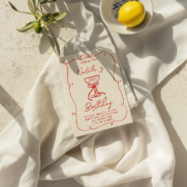 Invitación 40.ª Mano Dibujada Red Bow Champagne Glass Cumplea