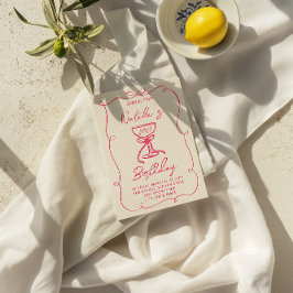 Invitación 40.ª Mano Dibujada Vidrio de Champán