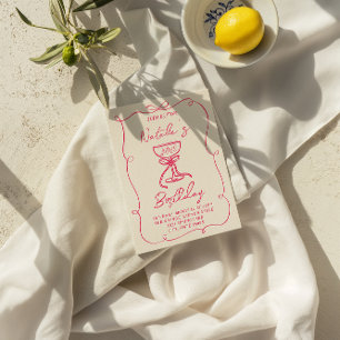 Invitación 40.ª Mano Dibujada Vidrio de Champán