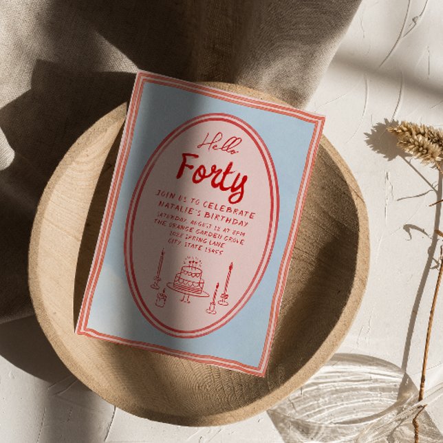 Invitación 40.ª Mano Rosa Escrita Torta Dibujada Quirky Cumpl (Subido por el creador)