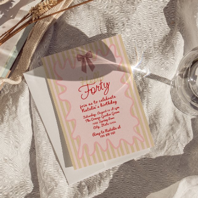 Invitación 40.ª Mano Rosa Pintada Bow Hola Cuarenta Cumpleaño (Subido por el creador)