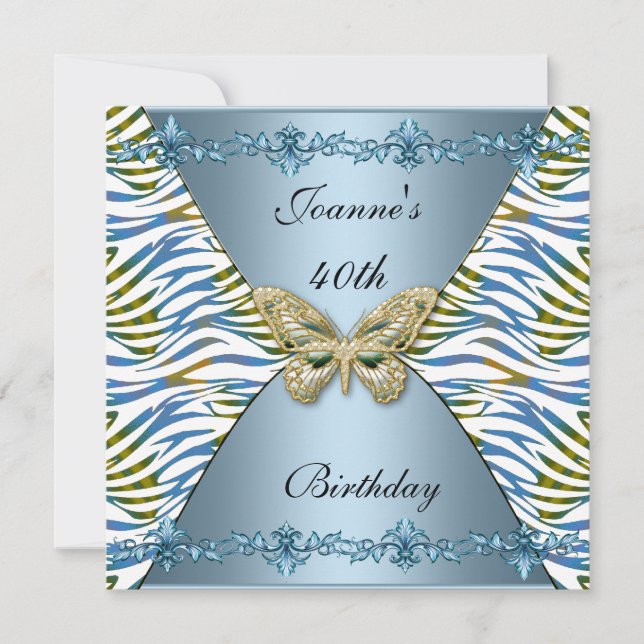 Invitación 40.ª Mariposa de la elegante franja azul de animal (Anverso)