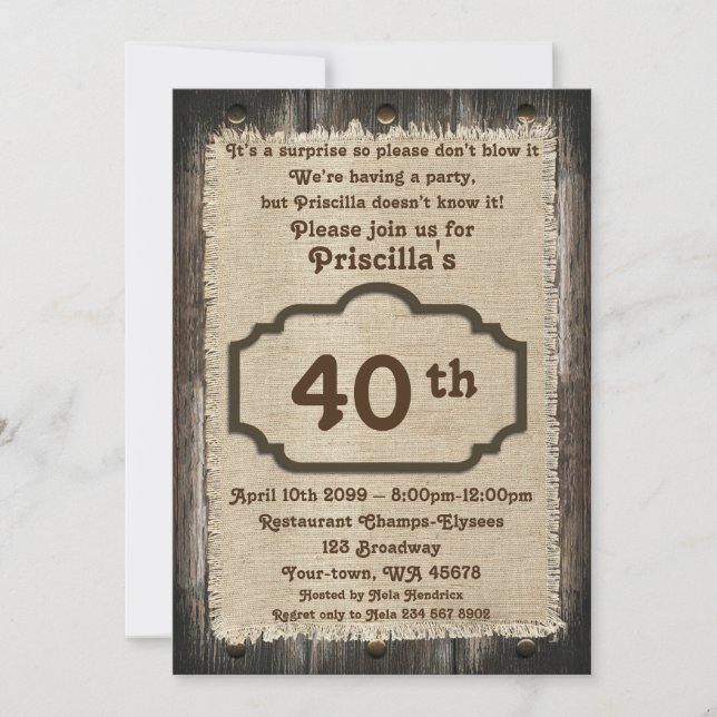 Invitación 40.ª mujer de fiesta de cumpleaños, de cualquier e (Anverso)