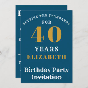 Invitación 40.ª Norma de Cumpleaños Blue Gold Añade tu nombre