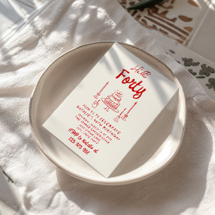 Invitación 40.ª Pastel Dibujado A Mano Hola Cuarenta Cumpleañ