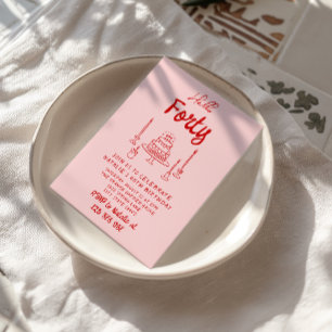 Invitación 40.ª Pastel Rojo Rosa De Mano Saluda Cuarenta Años