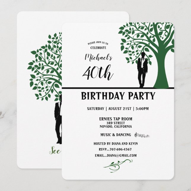 Invitación 40.ª silueta de hombre Fiesta de cumpleaños por ár (Anverso / Reverso)