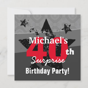 Invitación 40.ª sorpresa Carbón de cumpleaños y Grunge Rojo C