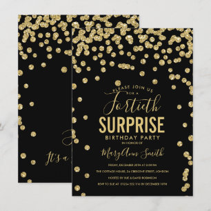 Invitación 40.ª sorpresa Cumpleaños Dorado Negro