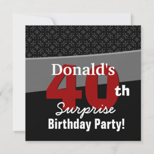 Invitación 40.ª sorpresa cumpleaños moderno rojo blanco negro