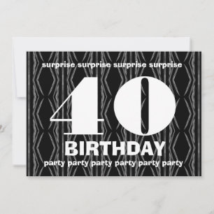 Invitación 40.ª sorpresa cumpleaños negro y blanco con rojo