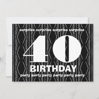 Invitación 40.ª sorpresa cumpleaños negro y blanco con rojo