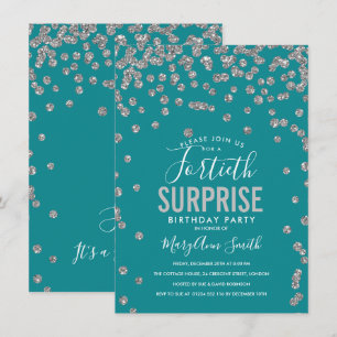 Invitación 40.ª sorpresa Cumpleaños Plata Verde azulada