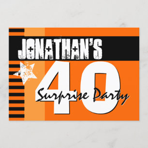 Invitación 40.ª SORPRESA Fiesta Naranja y franjas negras A2