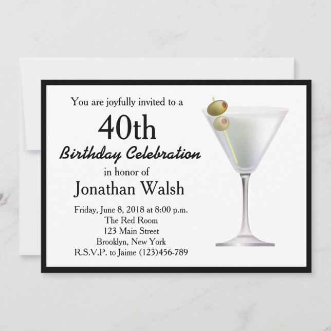 Invitación 40.ª sorpresa Martini Birthday Invitation (Anverso)