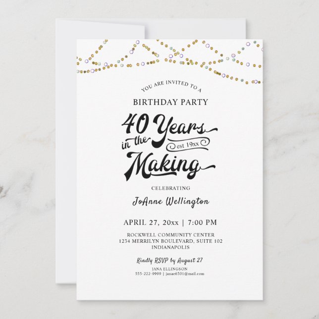 Invitación 40.ª Taza de cumpleaños 40 años en proceso (Anverso)