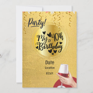 Invitación 40.ª temática de cumpleaños: negro y oro