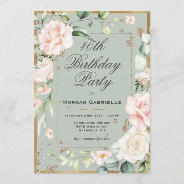 Invitación 40.º 4040 Floral de cumpleaños de cuarenta mujeres (Anverso)