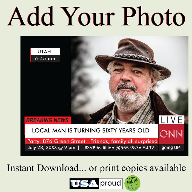 Invitación 40.º 50.º 60 Aniversario de las noticias divertida (Subido por el creador)