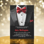 Invitación 40.º Acontecimiento de Cumpleaños Negro y Rojo<br><div class="desc">Celebra con estilo esta invitación al evento de cumpleaños Black y Red Tuxedo, exuberante elegancia y sofisticación. El elegante fondo negro y los acentos marcan la tónica de una aventura de lujo, perfecta para una celebración de un hito. Con su refinado diseño inspirado en el esmoquin, esta invitación capta la...</div>