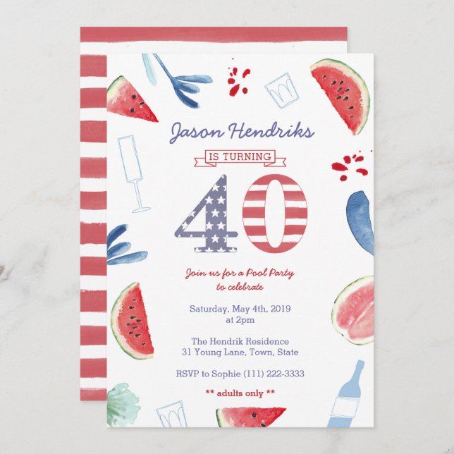 Invitación 40.º Adulto Adultos Únicamente Cocina Fiesta de Pi (Anverso / Reverso)