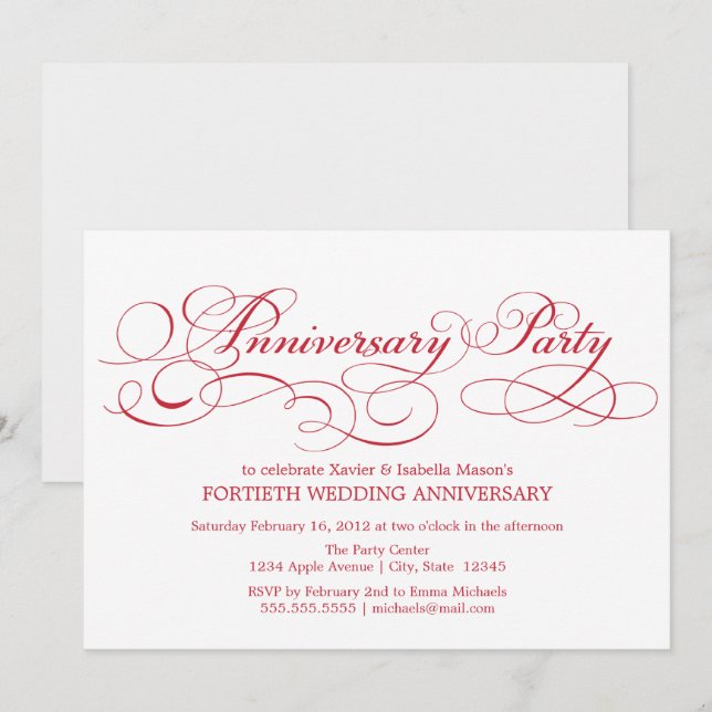 Invitación 40.º aniversario | Blanco/Rojo (Anverso / Reverso)