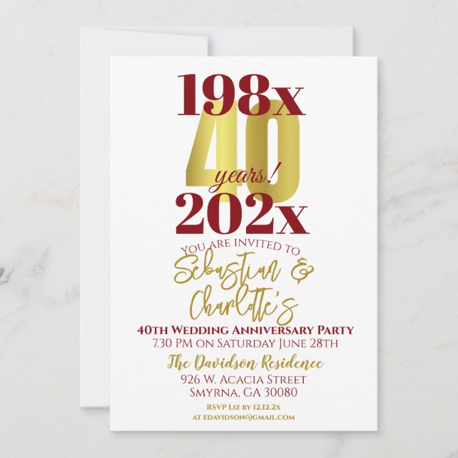 Invitación 40.º aniversario Boda moderno (Anverso)