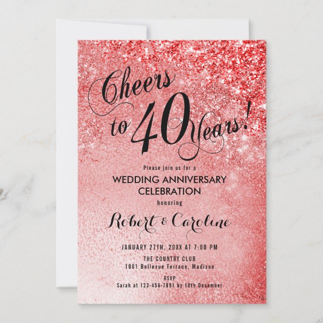 Invitación 40.º aniversario Boda Ruby Red (Anverso)