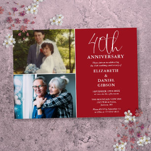 Invitación 40.º Aniversario de Boda Entonces y Ahora 2 Fotos