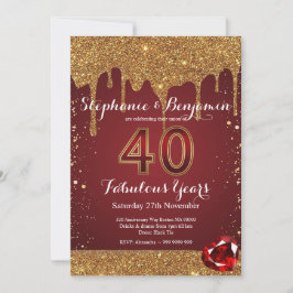 Invitación 40.º Aniversario de Ruby Purpurinas de Oro