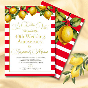 Invitación 40.º Aniversario del Boda Blanco Rojo Limón