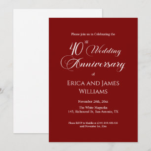 Invitación 40.º Aniversario del Boda de Ruby Elegante guión