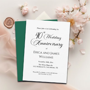 Invitación 40.º Aniversario del Boda de Ruby Elegante guión