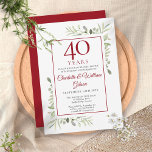 Invitación 40.º Aniversario del Boda de Ruby Elegante vegetac<br><div class="desc">Con una delicada vegetación de color acuático en el jardín,  esta invitación al aniversario de la moda puede ser personalizada con su información especial de celebración de 40 años,  con un fondo rojo rubí al revés. Diseñado por Thisisnotme©</div>