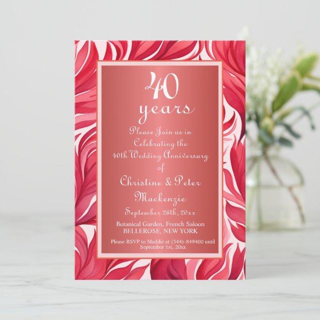 Invitación 40.º Aniversario del Boda Ruby (Anverso de pie)