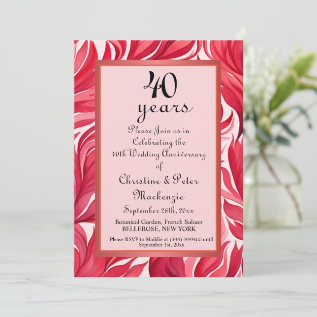 Invitación 40.º Aniversario del Boda Ruby (Anverso de pie)