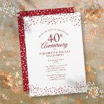 Invitación 40.º Aniversario del Boda Ruby Hearts Confetti<br><div class="desc">Con un delicado rubí,  los corazones se confetti. Personalice con su especial información de cuarenta años de ruby aniversario en letras de moda. Diseñado por Thisisnotme©</div>