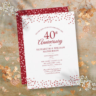Invitación 40.º Aniversario del Boda Ruby Hearts Confetti
