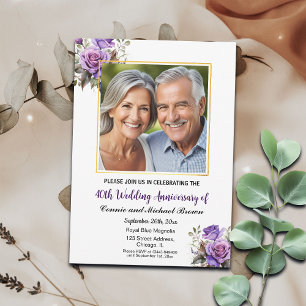 Invitación 40.º Boda Aniversario del marco dorado Rosas morad