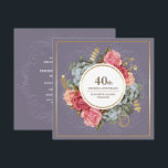 Invitación 40.º Boda Fiesta Vintage Floral<br><div class="desc">Elegante Pintura de Flor Romántica Vintage con detalles de Relieve metalizado dorado personalizada 40th ( Ruby ) Boda invitaciones de fiesta de aniversario. Personalizar los nombres,  la fecha y todos los detalles de sus invitaciones. Ofertas y regalos coincidentes disponibles en la categoría Aniversario del Boda de nuestra tienda.</div>