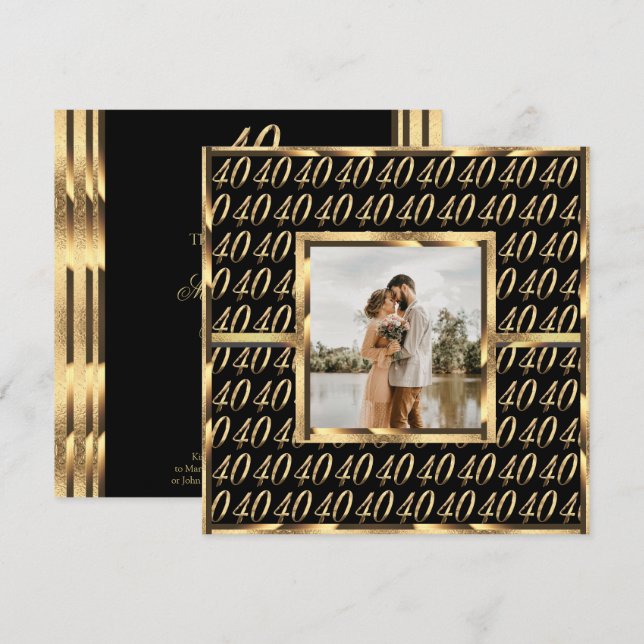 Invitación 40.º Boda Ruby Aniversario Negro y Oro (Anverso / Reverso)