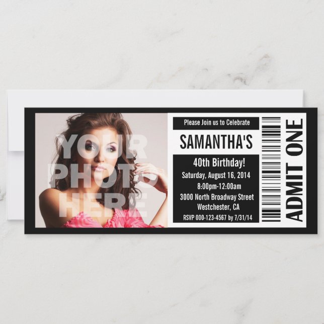 Invitación 40.º boleto blanco y negro (Anverso)