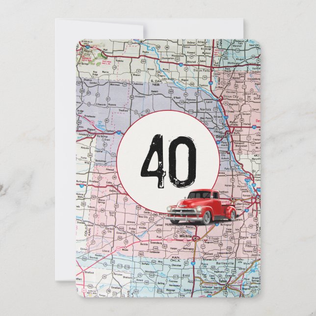 Invitación 40.º Camión Retro Rojo Fiesta de Cumpleaños (Anverso)