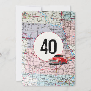 Invitación 40.º Camión Retro Rojo Fiesta de Cumpleaños