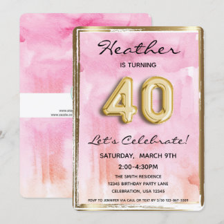 Invitación 40.º Chica Cumpleaños Rosa y Oro