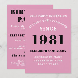 Invitación 40.º cumpleaños 1981 Black Pink personalizado para